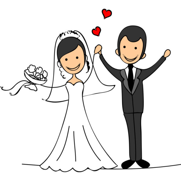 Cartoon Wedding Groom Bride Holding Hands 4 Thumbnail