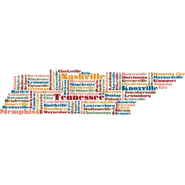 Tennessee City Names Outline Silhouette 1 Thumbnail
